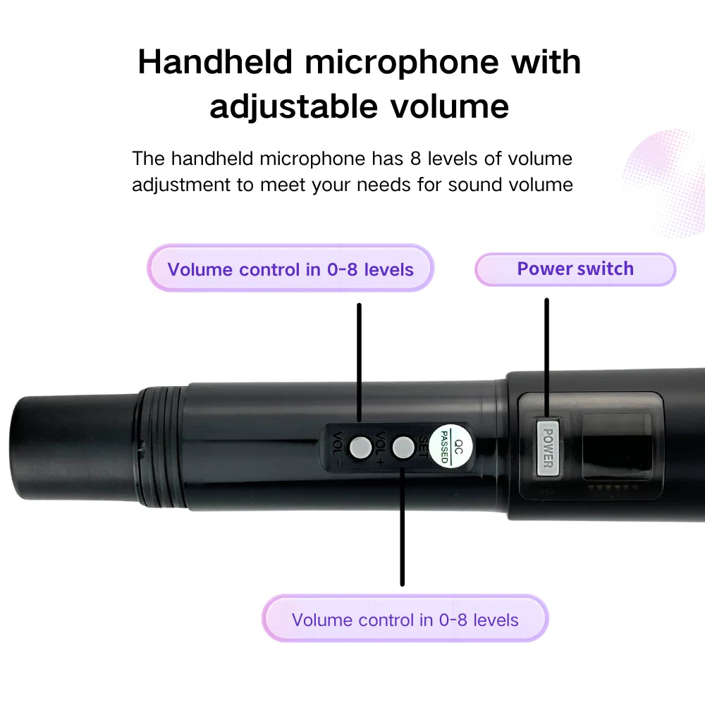 Professional UHF Wireless Microphone – Rechargeable Handheld Microphone for Stage, KTV & Public Speaking