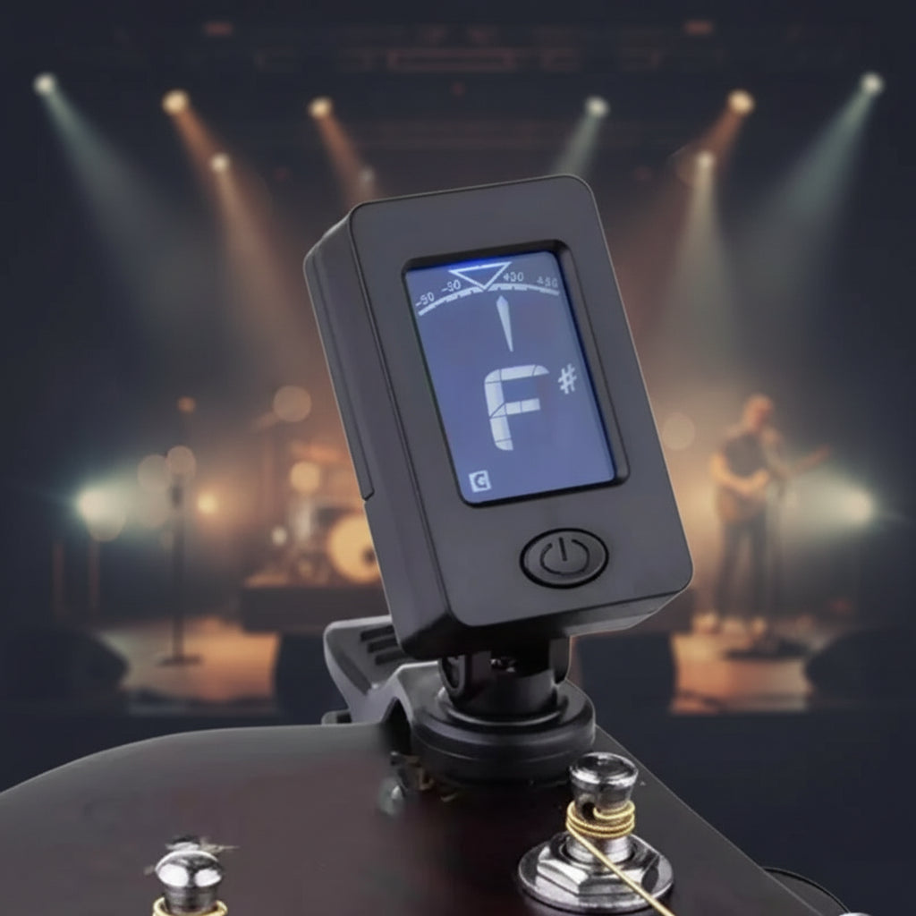 Professional Clip-On Guitar Tuner with LCD Display – 360° Rotatable