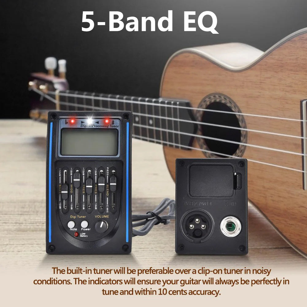 4/5-Band EQ Acoustic Guitar Preamp with Piezo Pickup & LCD Tuner
