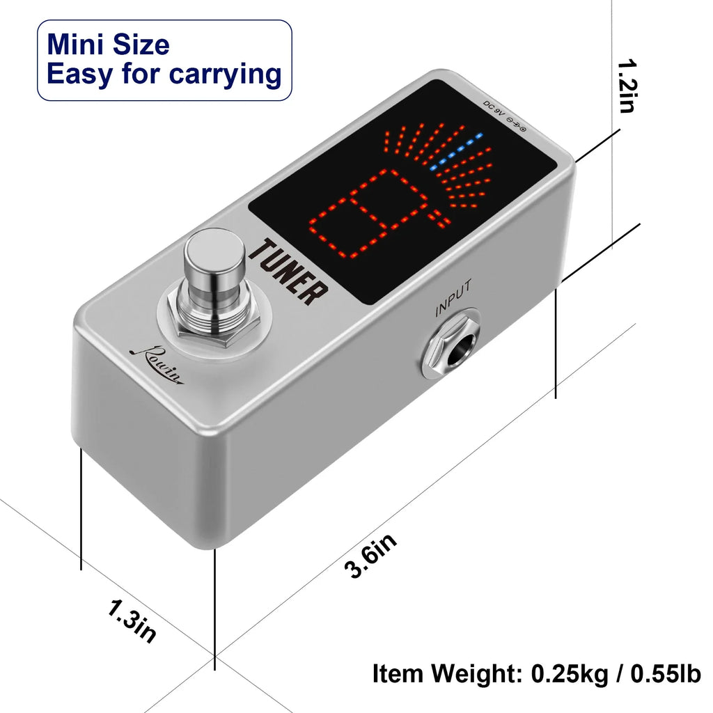 Rowin LT-910 Mini Chromatic Tuner Pedal – High-Precision LED Display for Guitar & Bass