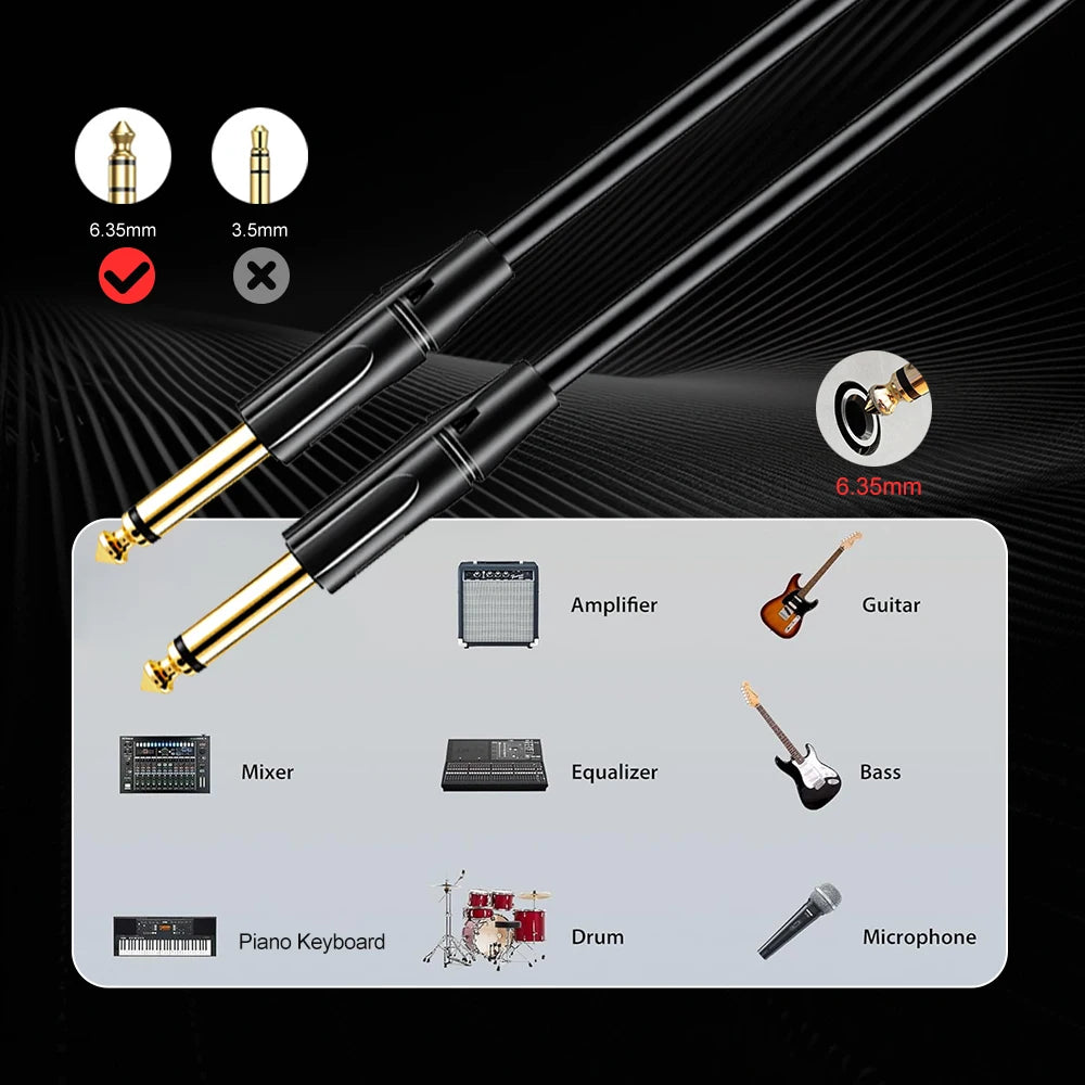 6.35mm (1/4") Audio Cable – Straight to Straight Instrument Cable for Musical Instruments, 3m/6m/10m