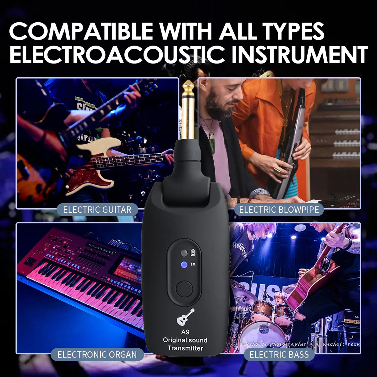 2.4GHz Wireless Guitar System – Universal Electric & Acoustic Guitar Transmitter & Receiver