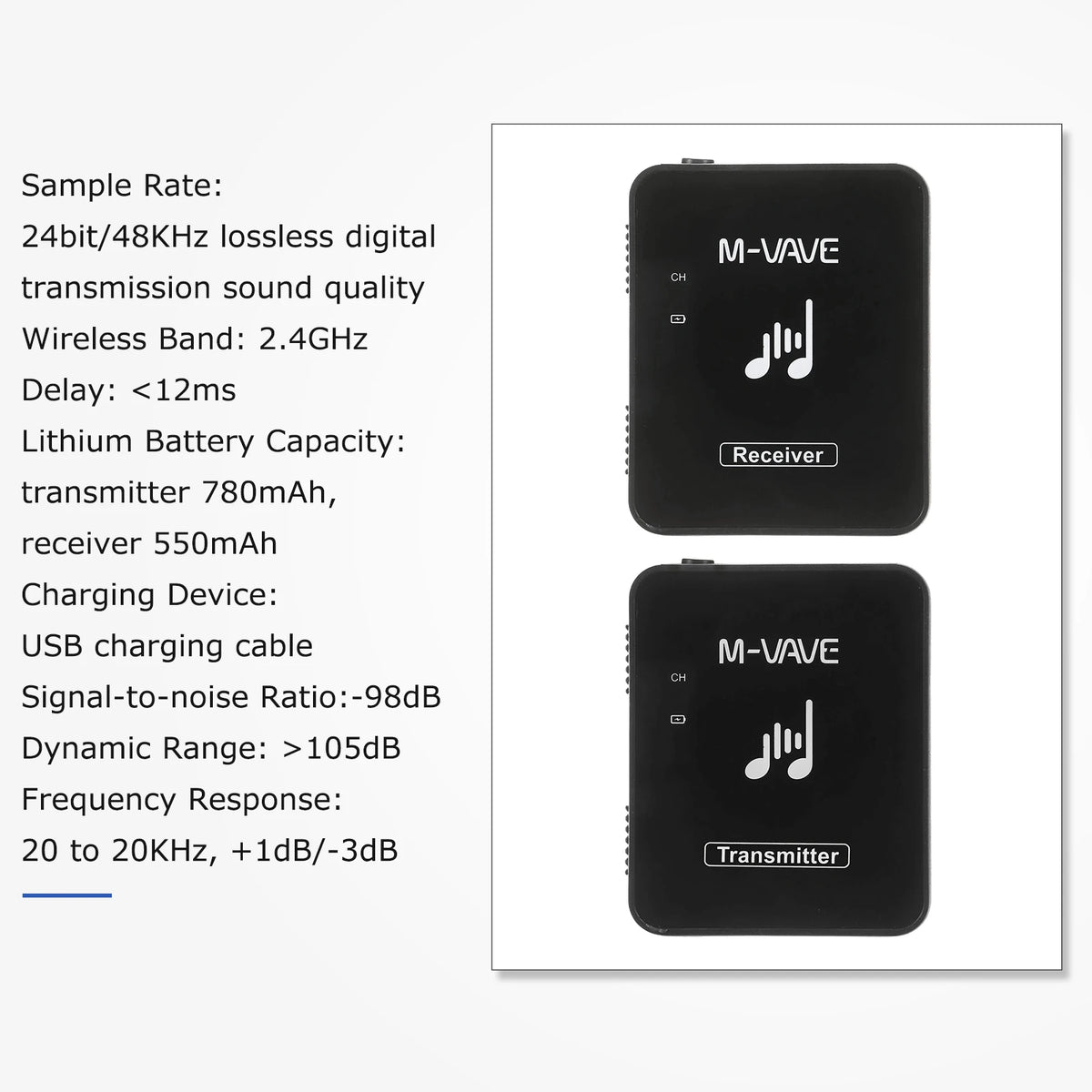 M-VAVE SWS10 2.4GHz Wireless Earphone Monitor System – USB Rechargeable Transmitter & Receiver