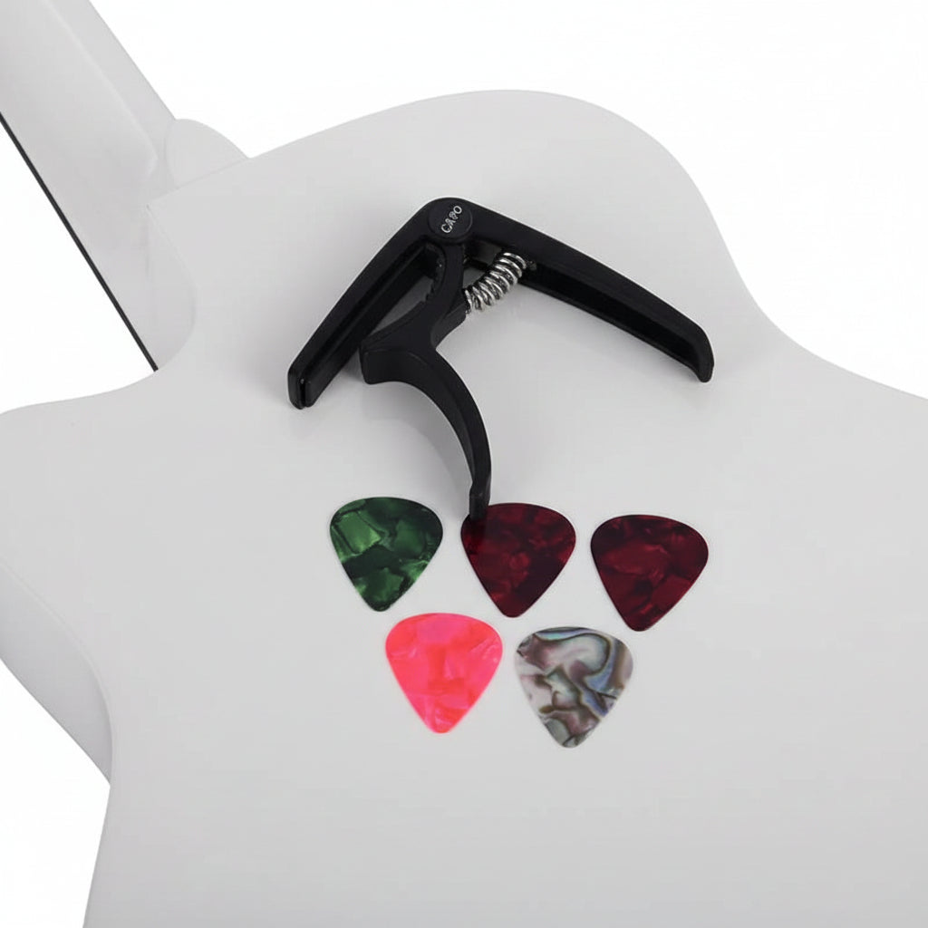 Guitar Capo & 5 Picks Set – Acoustic & Electric Guitar Accessories1
