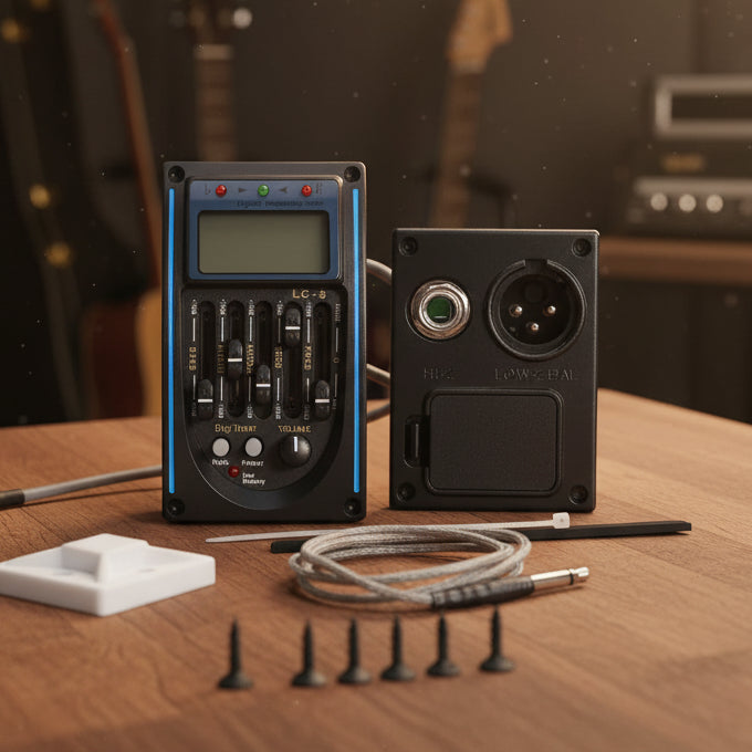 4/5-Band EQ Acoustic Guitar Preamp with Piezo Pickup & LCD Tuner