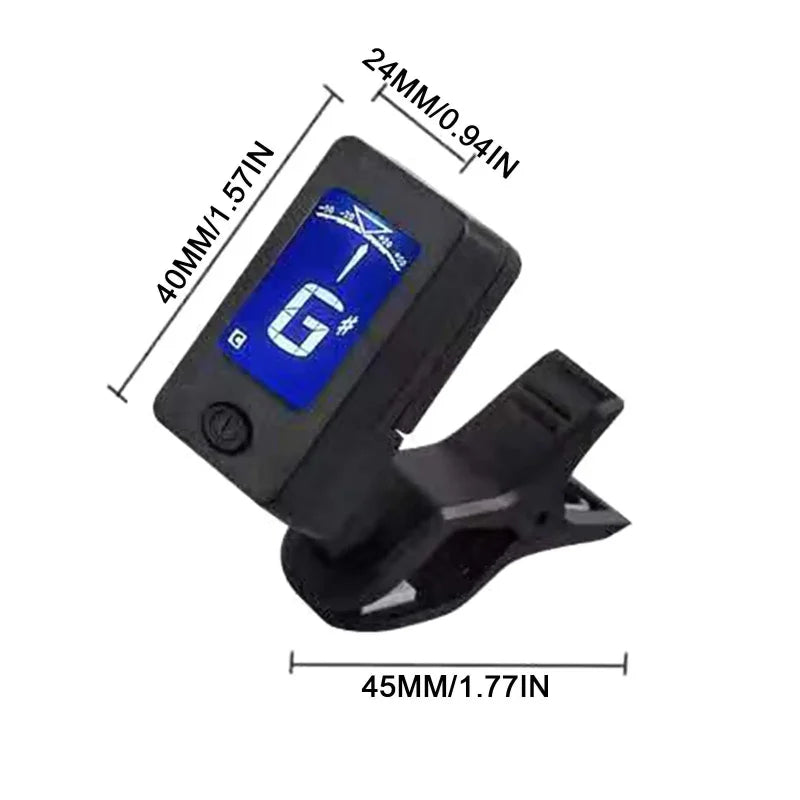 Professional Clip-On Guitar Tuner with LCD Display – 360° Rotatable