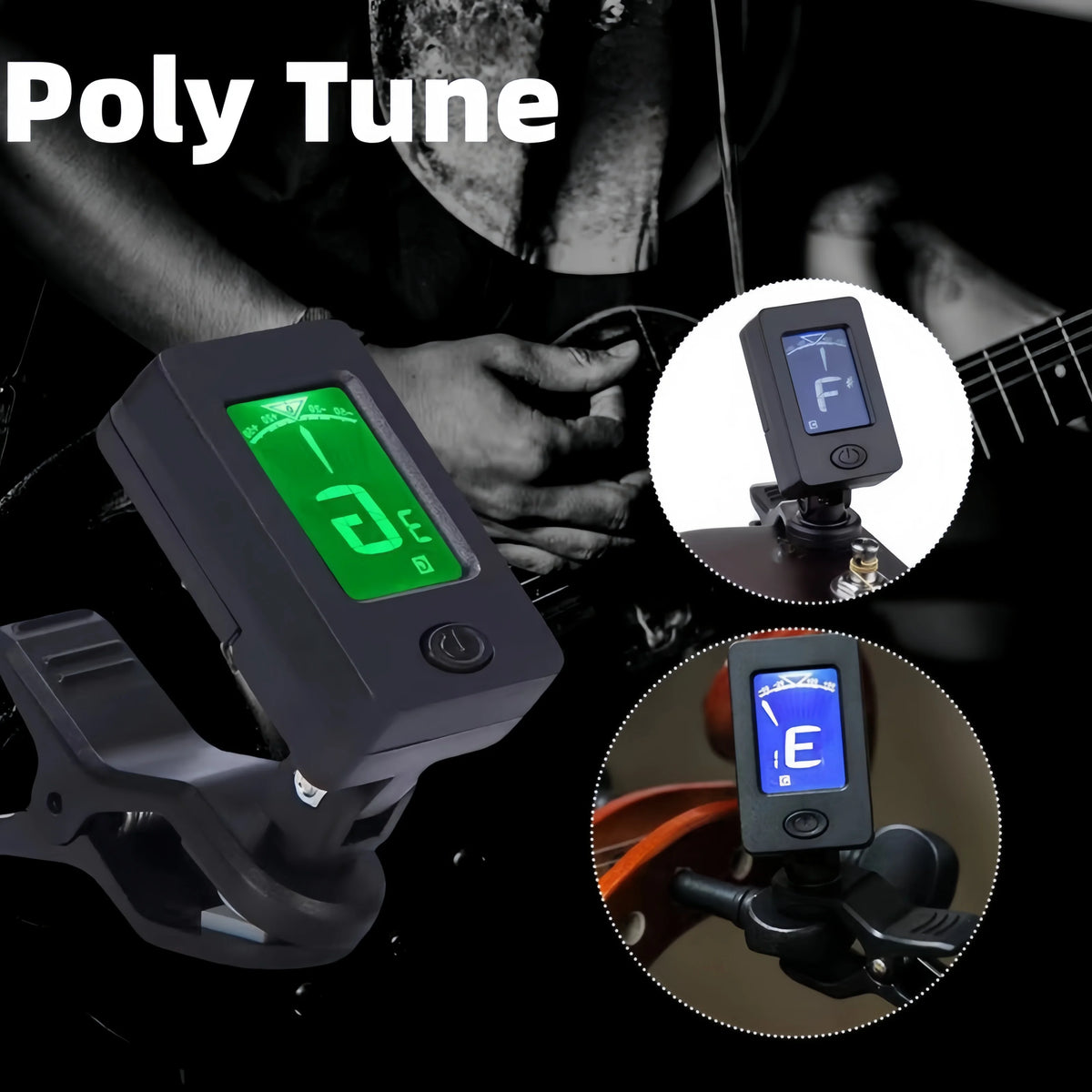 Professional Clip-On Guitar Tuner with LCD Display – 360° Rotatable