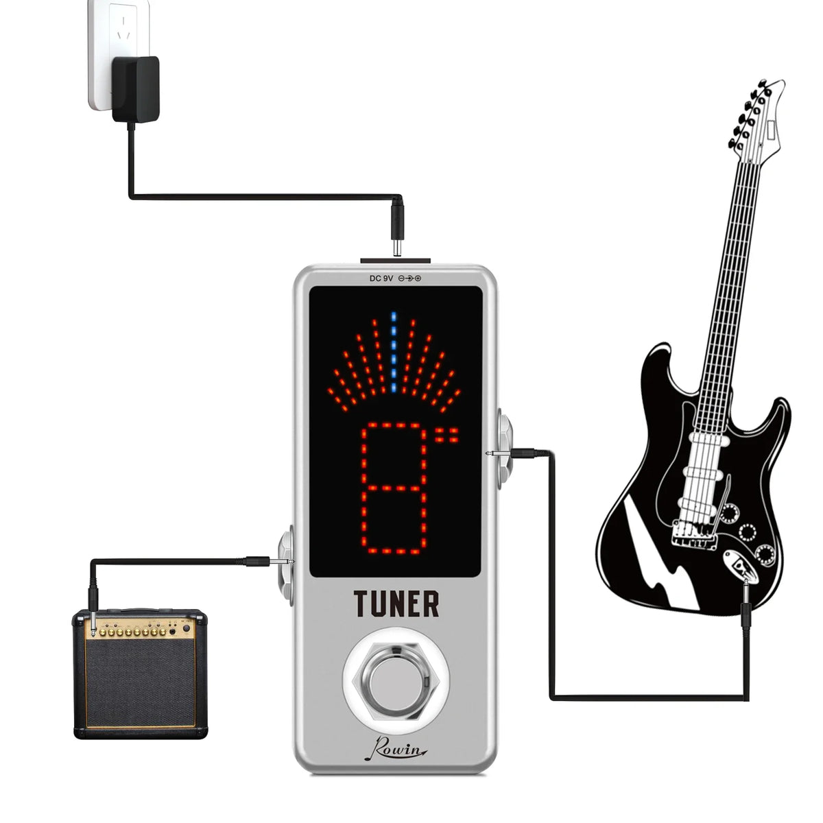 Rowin LT-910 Mini Chromatic Tuner Pedal – High-Precision LED Display for Guitar & Bass