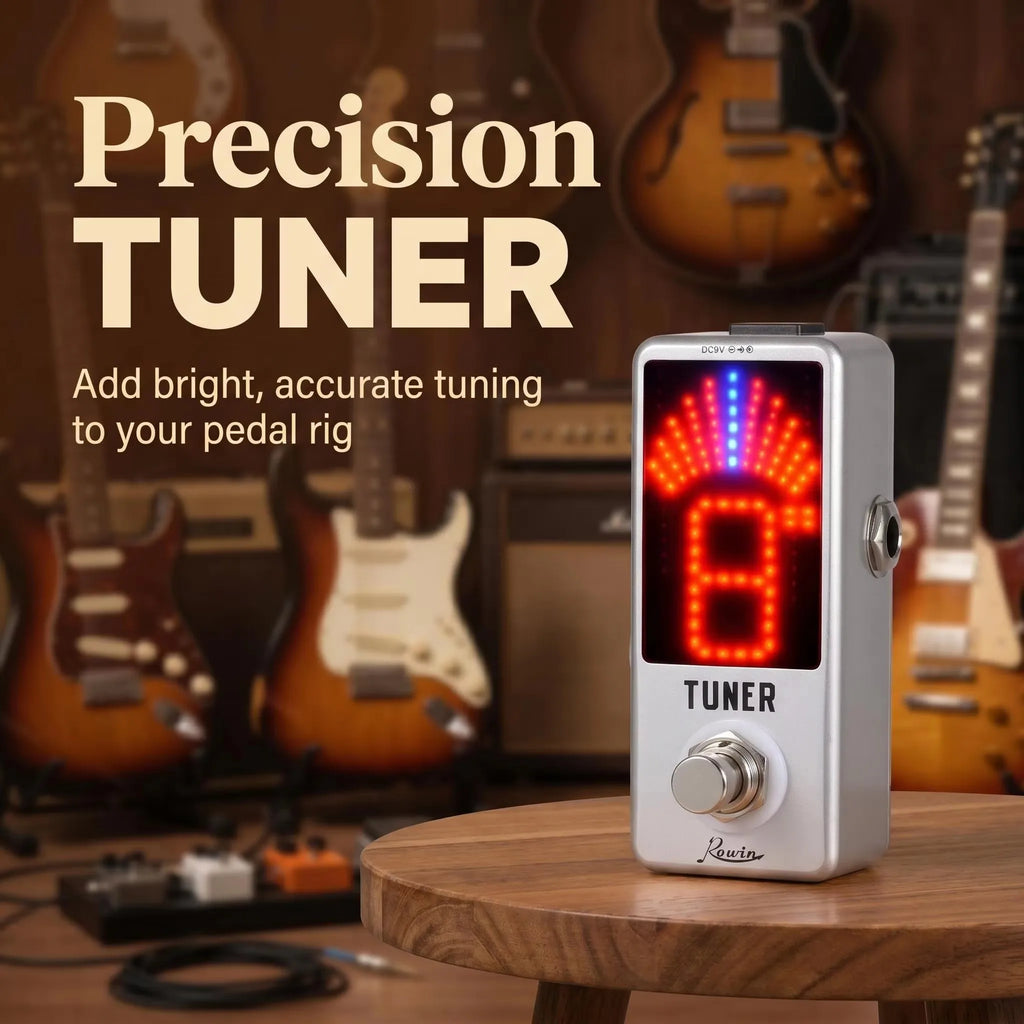 Rowin LT-910 Mini Chromatic Tuner Pedal – High-Precision LED Display for Guitar & Bass