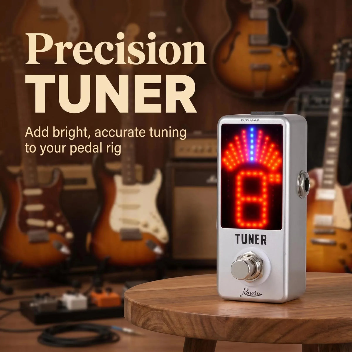 Rowin LT-910 Mini Chromatic Tuner Pedal – High-Precision LED Display for Guitar & Bass