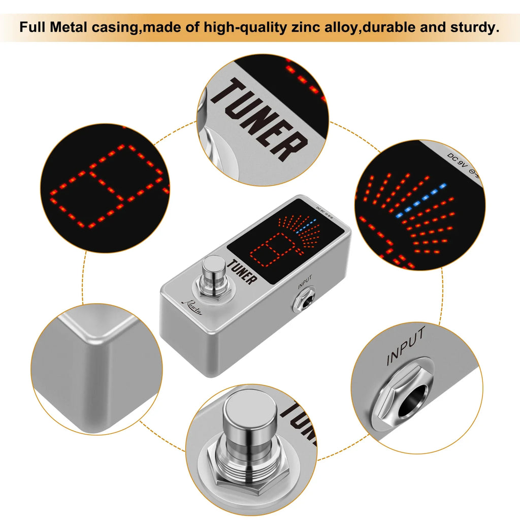 Rowin LT-910 Mini Chromatic Tuner Pedal – High-Precision LED Display for Guitar & Bass