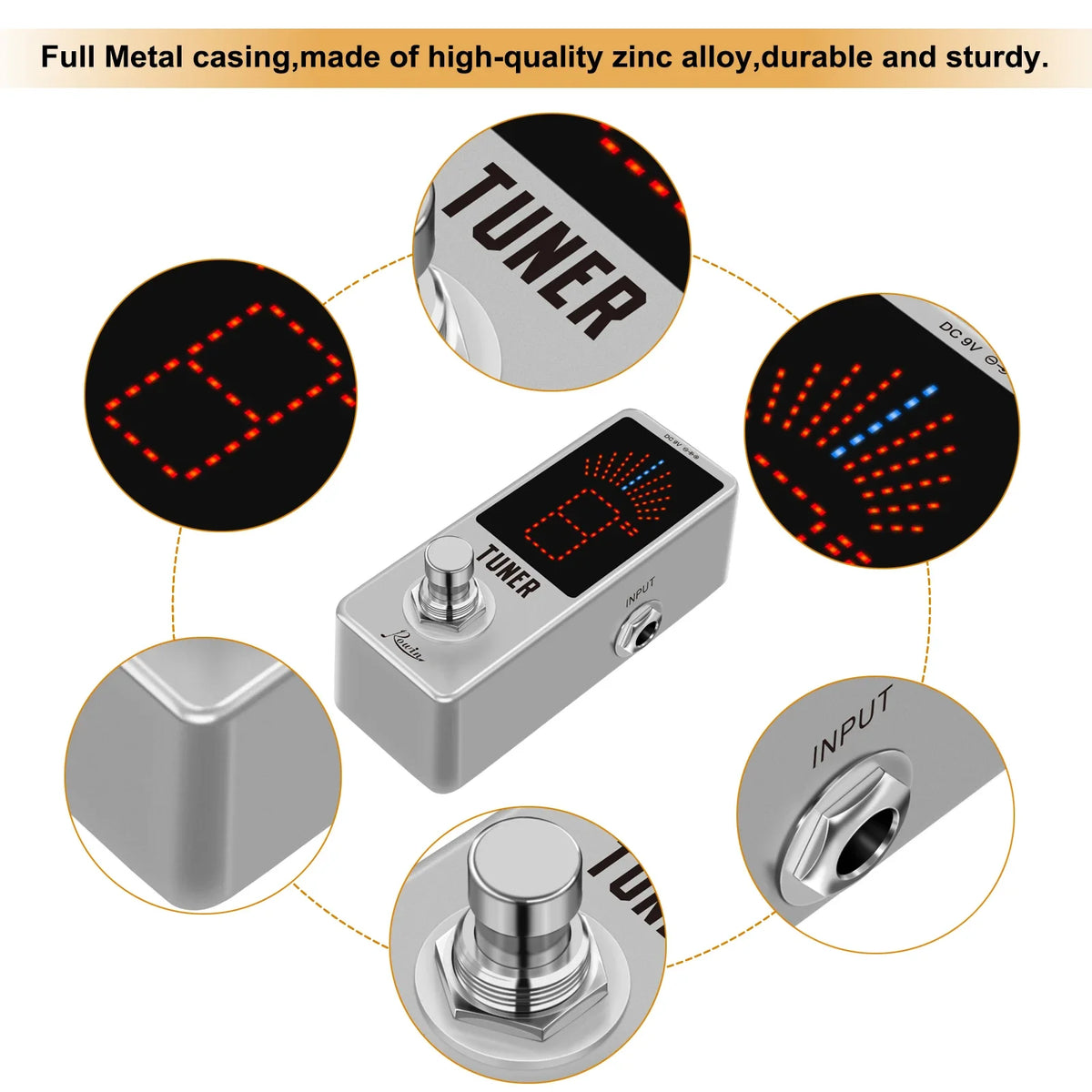 Rowin LT-910 Mini Chromatic Tuner Pedal – High-Precision LED Display for Guitar & Bass