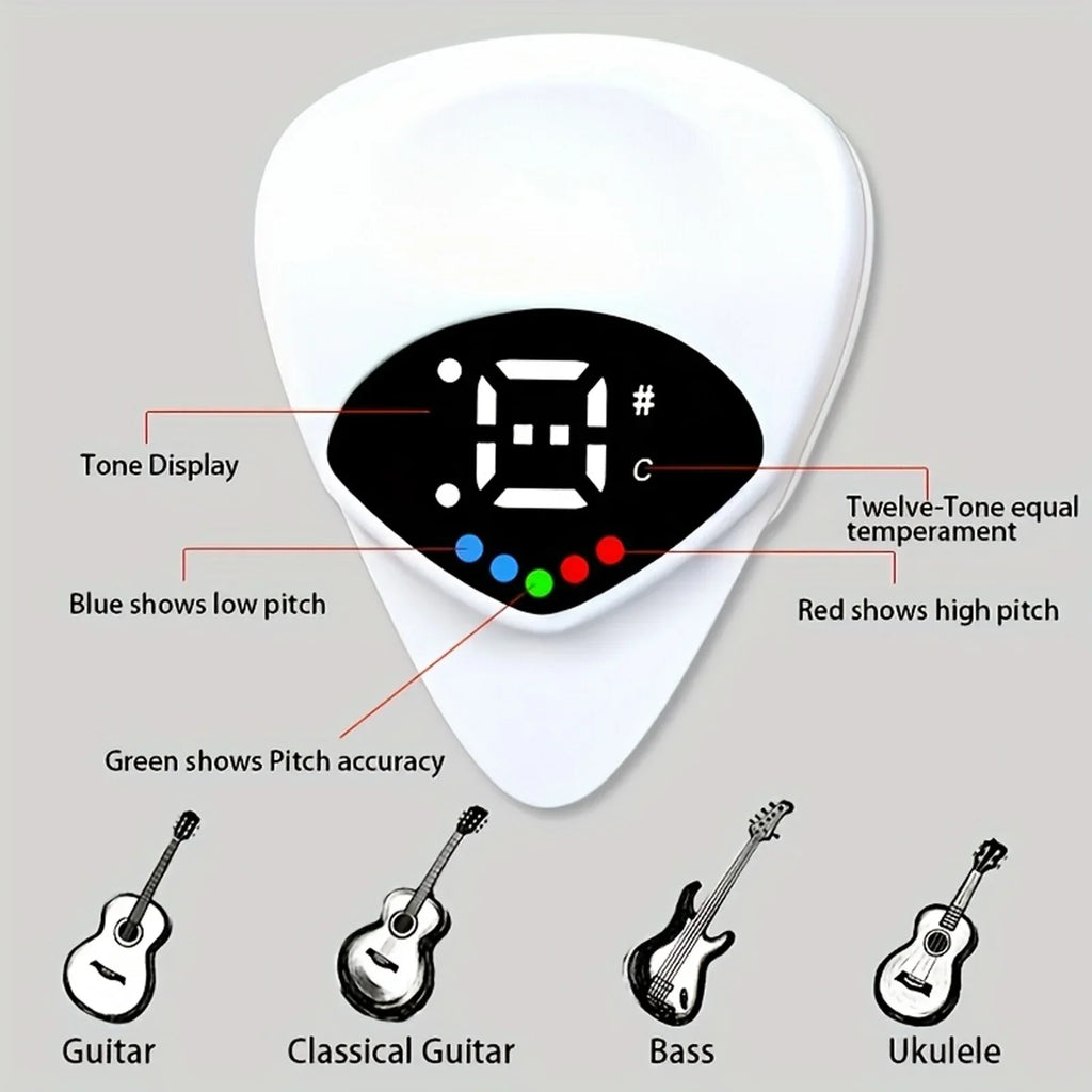 2-in-1 Guitar Pick & Digital Tuner – Portable Tuning Tool for Guitar & Ukulele