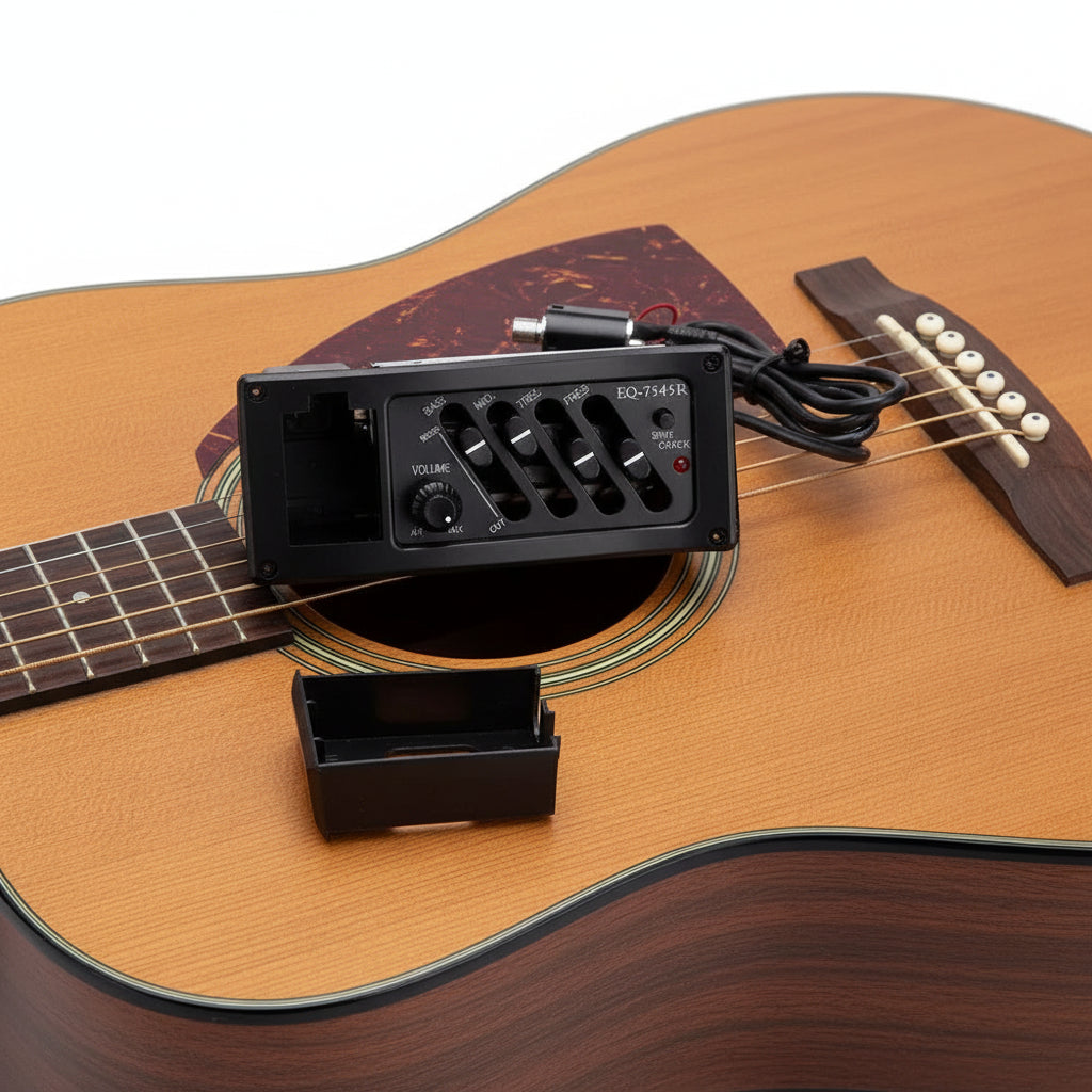 4-Band Acoustic Guitar Pickup EQ Preamp with Piezo Pickup, Tuner & Equalizer