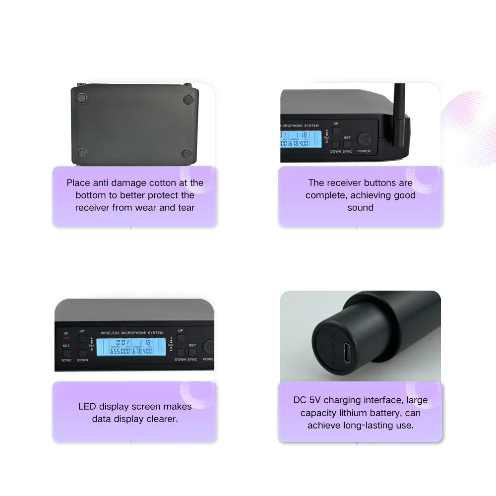 Professional UHF Wireless Microphone – Rechargeable Handheld Microphone for Stage, KTV & Public Speaking